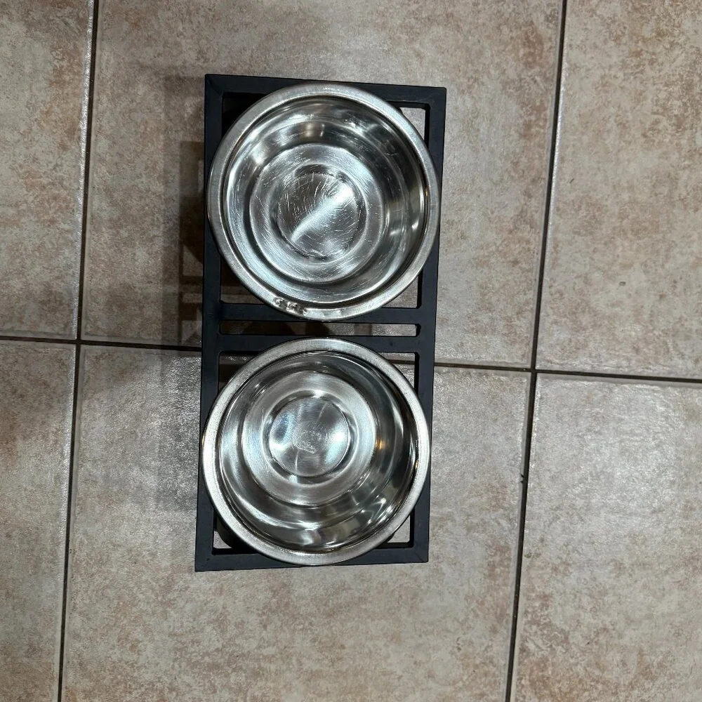 Modern Short Metal Elevated Dog Bowl - Black
